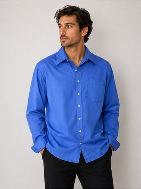 Profilo Classics Men’s Blue Long Sleeve Dress Shirt – 60% Cotton Blend – Size L